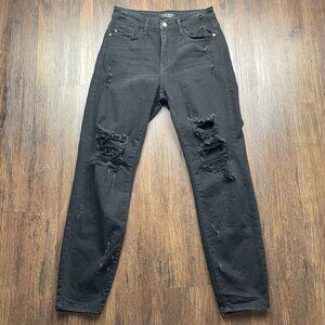 Judy Blue Women's Jeans 5/27 Boyfriend Fit Distressed Black Stretch Denim Grunge